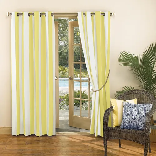 Miniatura 5 de Par de paneles de cortina con ojales Sun Zero Valencia estilo cabaña a rayas para interior/exterior con protección UV y eficiencia energética
