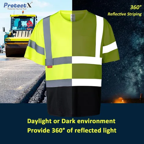 Miniatura 2 de ProtectX Camiseta de seguridad reflectante de manga corta de alta visibilidad, camisas de alta visibilidad transpirables resistentes para hombres