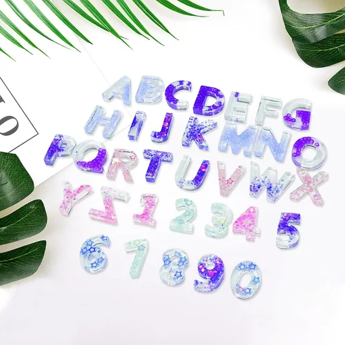 Miniatura 4 de Angel Wings Molde de silicona de resina con letras del alfabeto, 26 letras mayúsculas número 0-9, molde epoxi para hacer joyas, llavero molde
