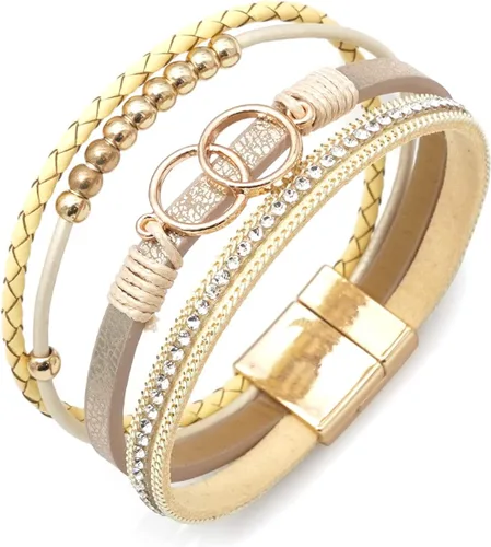 Miniatura 4 de Wovanoo Pulseras de cuero multicapa, pulseras envolventes de múltiples hebras, hechas a mano, brazalete de cuerda trenzada con hebilla magnética