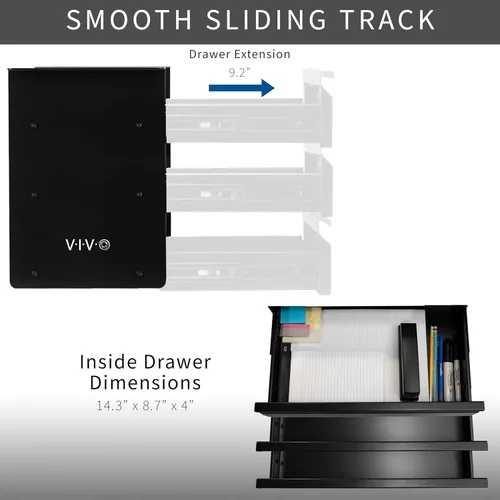 Miniatura 5 de VIVO DESK-DR03 - Cajón de almacenamiento de doble nivel deslizante de 16 pulgadas, organizador de 3 capas para debajo del escritorio, color negro