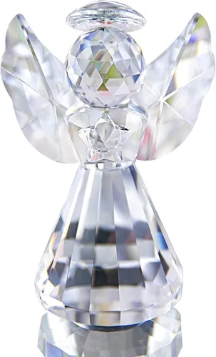 HDCRYSTALGIFTS Figura de Ángel Guardián de Cristal de 3 pulgadas Pisapapeles Decorativo de Vidrio Estatua de Ángel de Navidad Ornamentos Arte Regalo