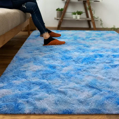 Miniatura 9 de DweIke Alfombras Esponjosas Azules de Pelo Largo para Dormitorio y Sala de Estar, 3x5 Pies, Alfombra Suave de Felpa Teñida Azul Cielo Claro