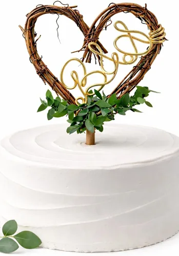 Decoración personalizada para pastel de bosque encantado, decoración de boda de bosque rústico con iniciales de pareja, recuerdo de ceremonia