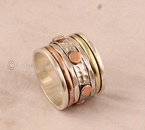 Miniatura 4 de Spinner Silver Ring, Statement Silver Ring, Minimalist Silver Ring, 925 Silver Ring, Fidget Spinner Ring, Yoga Spinner Ring, Wide Band Rings