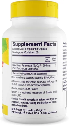 Miniatura 2 de Healthy Origins EpiCor 500 mg, 60 cápsulas vegetales – Con fermentado de levadura seca clínicamente estudiado – Apoya la función inmunológica