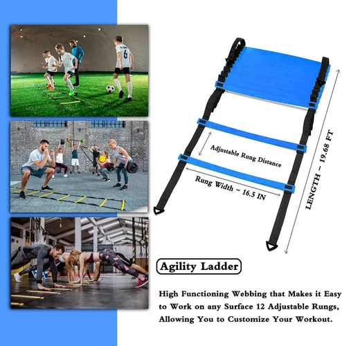 Miniatura 2 de Juego de entrenamiento de velocidad y agilidad, incluye 1 escalera de agilidad, 4 estacas de acero, 1 cinta para la cabeza deportiva, 1 cuerda
