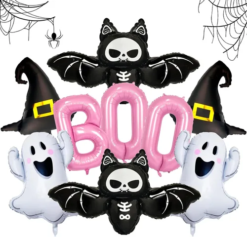 Miniatura 9 de Decoraciones de globos de Halloween, letras de abucheo negro, fantasma, murciélago, globo de lámina de araña para decoraciones de fiesta de Halloween