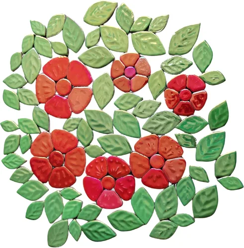 Miniatura 26 de Azulejos de mosaico de cerámica de hojas iridiscentes aleatorias de 1.1 libras, creando 3 tamaños de piezas creativas de mosaico de cerámica