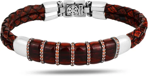 Pulsera de cuero para hombre, pulsera de piedra de rubí natural de plata, regalo de aniversario único para hombres pulsera vintage, pulsera de plata
