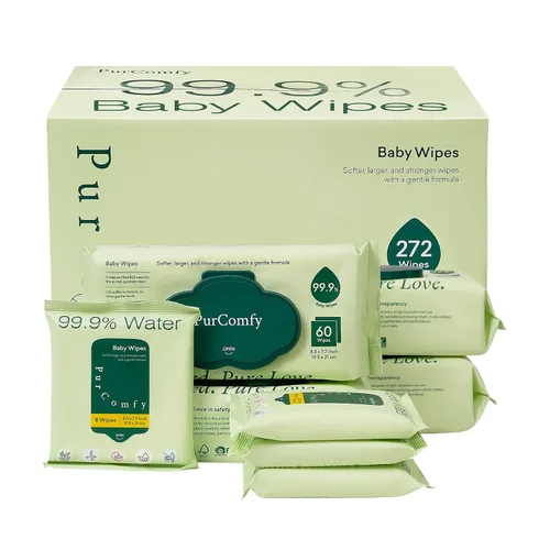 Miniatura 11 de PurComfy Toallitas de viaje para bebé, paquete de 42 toallitas de viaje para bebé con base de plantas, hipoalergénicas para pieles sensibles