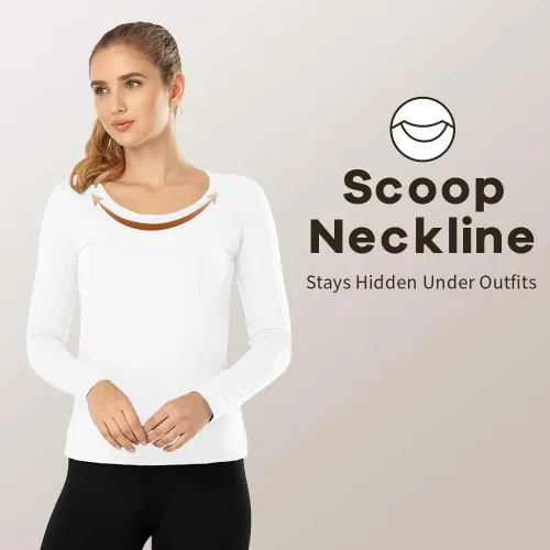 Miniatura 19 de MANCYFIT Tops térmicos para mujer, camisa con forro polar, manga larga, capa base, cuello en V