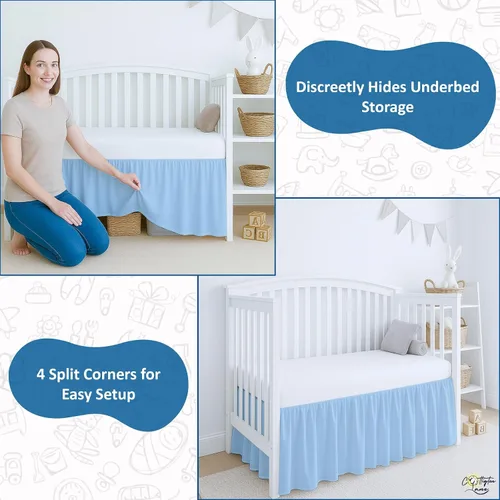 Miniatura 4 de Cottington Lane Falda de cama para cuna de color azul claro, con volantes y esquinas divididas, 100% algodón natural, falda de cama para cuna