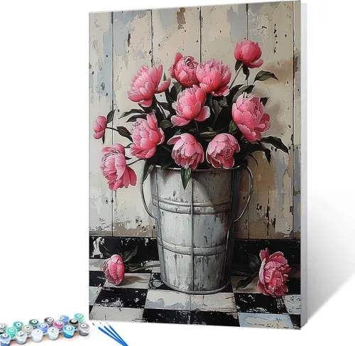 Miniatura 40 de Tucocoo Kit de pintura de lavanda por números con pinceles y pigmento acrílico sobre lienzo para adultos, diseño rústico de ventanas, arte floral