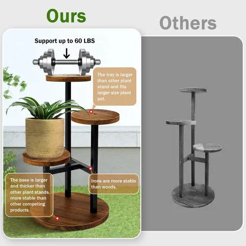 Miniatura 6 de AUGOSTA - Soporte para plantas de 3 niveles, estante alto de metal y madera para exhibición en interiores y exteriores, soporte para macetas