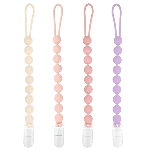 Miniatura 11 de MINMUNJIU Clips para sujetar chupetes de silicona para niños, paquete de 4 unidades, un solo trozo, clip suave y flexible para sujetar chupetes