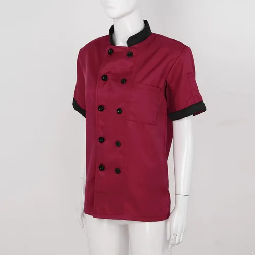 Miniatura 4 de Aiihoo Chaqueta de chef de manga corta para mujer, con cuello abotonado, camisa de cocina, uniforme de trabajo
