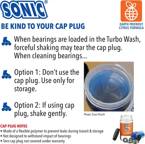 Miniatura 8 de SONIC Turbo Wash, kit completo de limpieza de rodamientos de patines incluye limpiador cítrico de 8 onzas, patines en línea, patines de ruedas