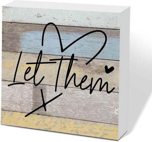Miniatura 15 de Letrero de caja de madera Let Them de 5 x 5 pulgadas, letrero de escritorio estilo granja Boss Lady decoración de cubículo de oficina, accesorios