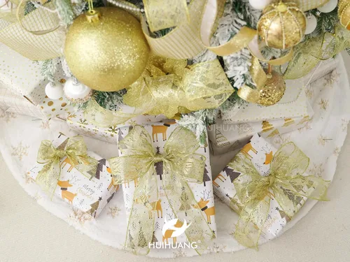 Miniatura 5 de HUIHUANG Cinta de encaje con alambre para árbol de Navidad, 2.5 pulgadas x 25 yardas, cinta de alambre con purpurina dorada para árbol de Navidad