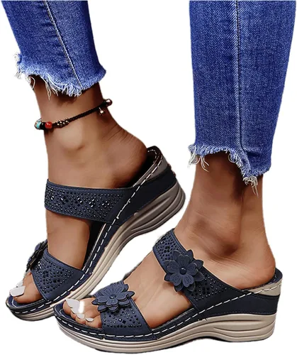 Miniatura 4 de Ladmiple Sandalias ortopédicas florales de moda 2023 con soporte de arco, zapatillas romanas casuales con puntera abierta