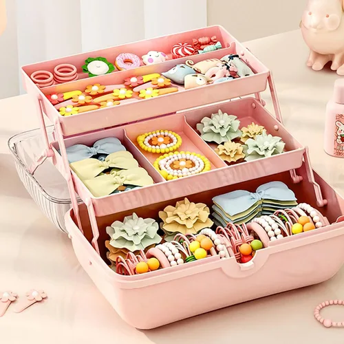 Miniatura 9 de Caja organizadora de accesorios para el cabello, caja de almacenamiento portátil de 3 capas, caja de herramientas de plástico multifuncional