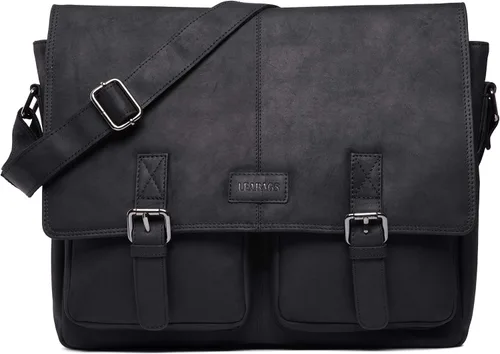LEABAGS Maletines de cuero para hombre - Bolso Cambridge de cuero genuino para portátil de 15 pulgadas - Bolso de mensajero vintage