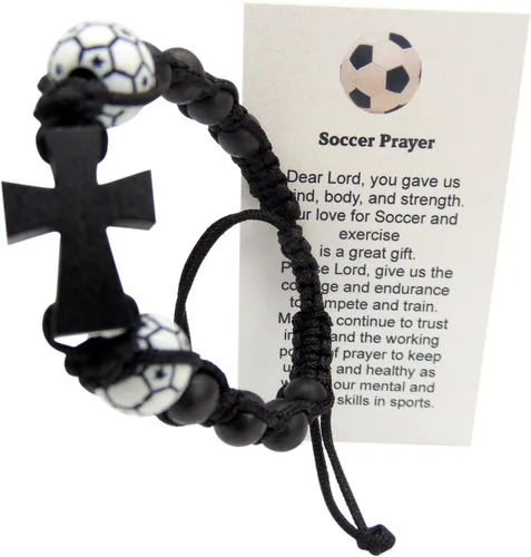 Westmon Works Juego de pulseras de fútbol con dije de bola y tarjeta de oración Deluxe Sports Expressions Series Set, Madera, No es una piedra
