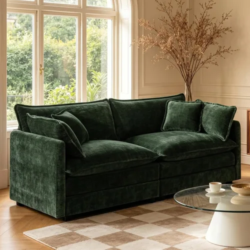 Miniatura 40 de GNIXUU 76" Modular Sectional Sofa, Beige Loveseat Sofa Cloud 2 Seater Couch, Comfy Chenille Love Seats 25" Deep Seat with 2 Pillows for Small Spaces