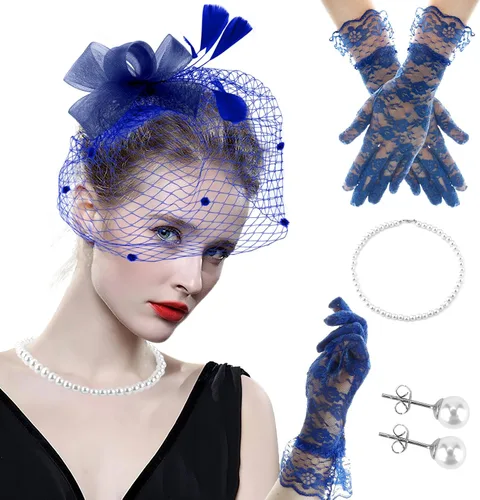 Miniatura 7 de 4 tocados para mujer, tocado para la cabeza, guantes de encaje, sombreros de fiesta de té para mujeres con guante, sombrero de cóctel