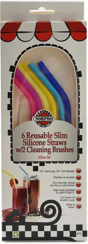 Miniatura 7 de Norpro 471 popotes de silicona delgados reutilizables con 2 cepillos de limpieza
