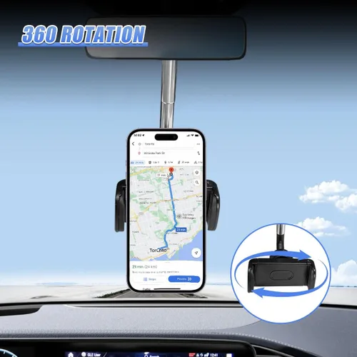 Miniatura 4 de Soporte para teléfono para espejo retrovisor de automóvil, multifuncional, antivibración, rotación de 360°, soporte de navegación retráctil