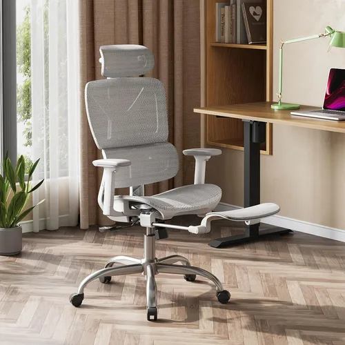 Miniatura 2 de Silla de escritorio ergonómica de malla DEVAISE con reposapiés, resistente, respaldo alto reclinable y giratoria, silla de oficina cómoda