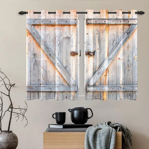 Miniatura 86 de Cortinas rústicas para ventana de puerta de granero, puerta de madera gris, puerta de garaje, tratamiento de ventana para sala de estar, dormitorio