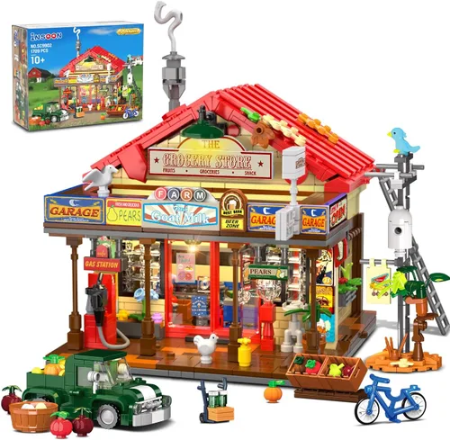 INSOON Country General Store - Juego de construcción para adultos con luces, 1709 piezas, kit de bloques de construcción de casa tienda vintage,