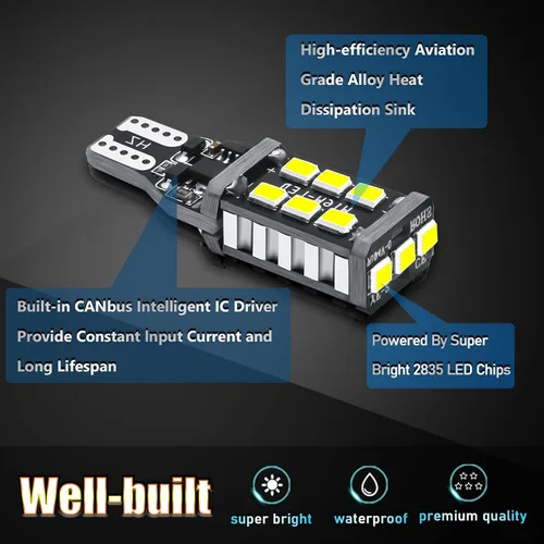 Miniatura 3 de Xotic Tech - 2 bombillas LED estroboscópicas de retroceso T15 921 Canbus sin errores, xenón 6000 K