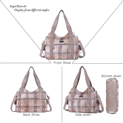 Miniatura 123 de Angel Barcelo - Bolsa de hombro amplia para mujer, diseño Hobo, cuero lavado
