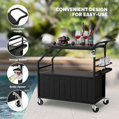 Miniatura 3 de VINGLI Enfriador de patio, baúl de hielo con mesa, abridor de botellas, enfriador al aire libre para fiesta, terraza, piscina Negro