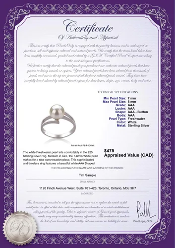 Miniatura 6 de Jenna - Anillo de perlas cultivadas de plata de ley 925 de 7 a 0.315in, color blanco
