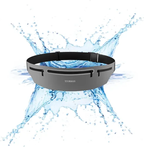 Miniatura 9 de Cangurera delgada con 3 bolsillos separados para mujeres y hombres, riñonera reflectante para correr, correr, caminar, ciclismo, campamento, Negro