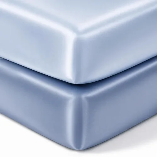 Miniatura 27 de Pro Goleem Paquete de 2 sábanas de satén para cuna, color azul y negro, suave y sedosa, para protección del pelo del bebé, funda de colchón