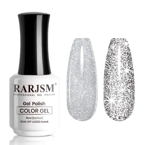 Miniatura 10 de RARJSM Esmalte de uñas de gel con purpurina verde, esmalte de gel reflectante con destellos de purpurina y diamantes, esmalte de uñas de gel