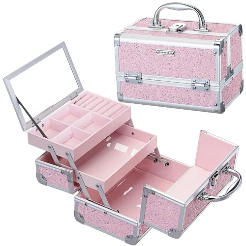 Miniatura 10 de Estuche de Tren de Maquillaje FRENESSA Caja de Maquillaje Organizador Portátil Estuche de Cosméticos para Viaje Estuche de Maquillaje con Espejo