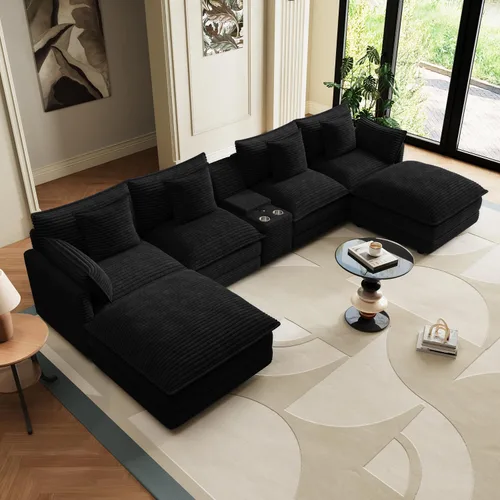 Miniatura 16 de Sofá modular de nube en forma de U de 162.6 pulgadas, sofá seccional para sala de estar, moderno sofá de nube de terciopelo de gran tamaño con Gris