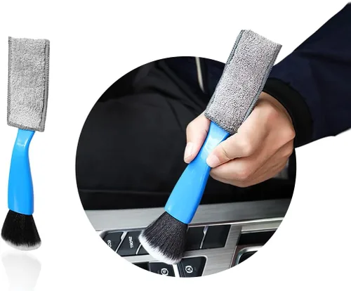 Miniatura 12 de Ziciner 2 cepillos de doble cabezal para limpieza de coche, cepillos suaves para detalles de plumero interior de automóvil, pantalla universal