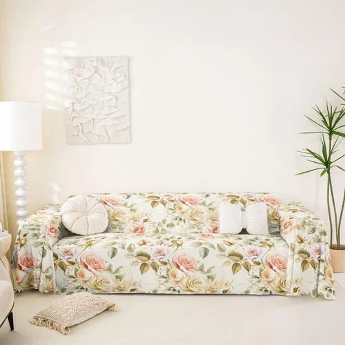 Miniatura 26 de Erosebridal Funda de sofá floral de 71 x 91 pulgadas, diseño de loto, antideslizante, acuarelas, diseño de hojas de flores azules, con pintura