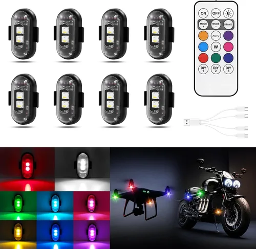 Luces LED inalámbricas para coche 8 piezas con control remoto, luces LED estroboscópicas inalámbricas 8 colores con carga USB, IP65, impermeables,