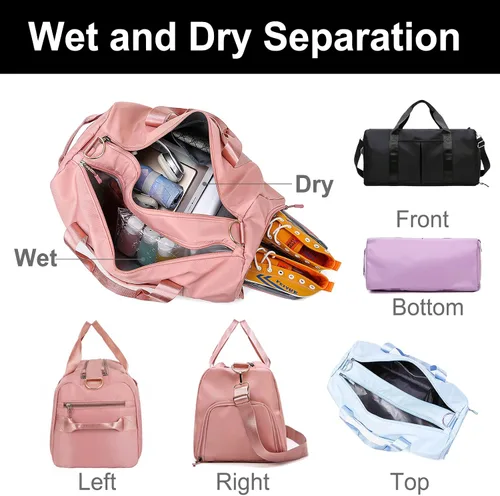 Miniatura 4 de Bolsa de lona personalizada rosa personalizada gimnasio viaje bolsa deportiva nombre bordado seco húmedo bolsas separadas regalo de dama de honor