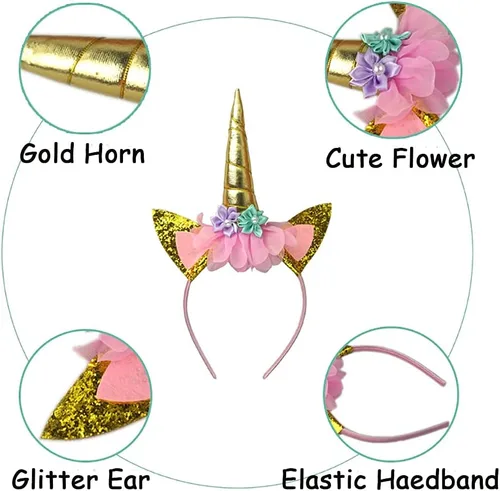 Miniatura 5 de 2 diademas de cuerno de unicornio, flores, orejas de gato, para fiestas de cumpleaños, Navidad, Halloween, accesorios de fotos, suministros