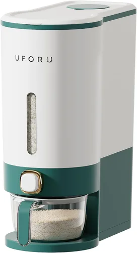 Miniatura 14 de UFORU Dispensador de arroz, recipiente de almacenamiento de arroz con taza medidora para cocina, despensa, hogar, recipientes de almacenamiento